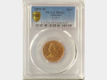 1899 VICTORIA OLD HEAD MELBOURNE MINT GOLD SOVEREIGN PCGS MS62