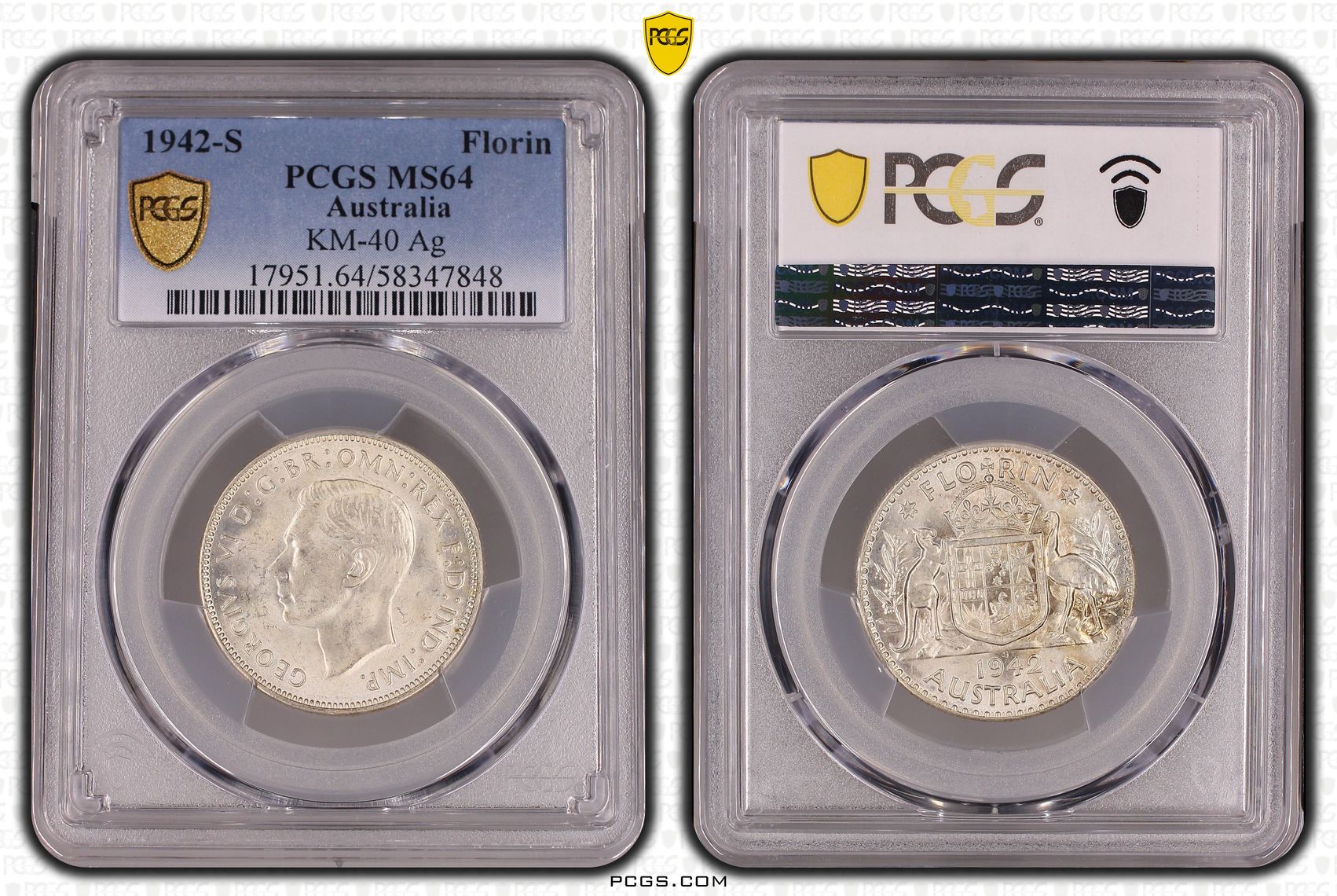 George VI, Florin, 1942-S, PCGS MS64