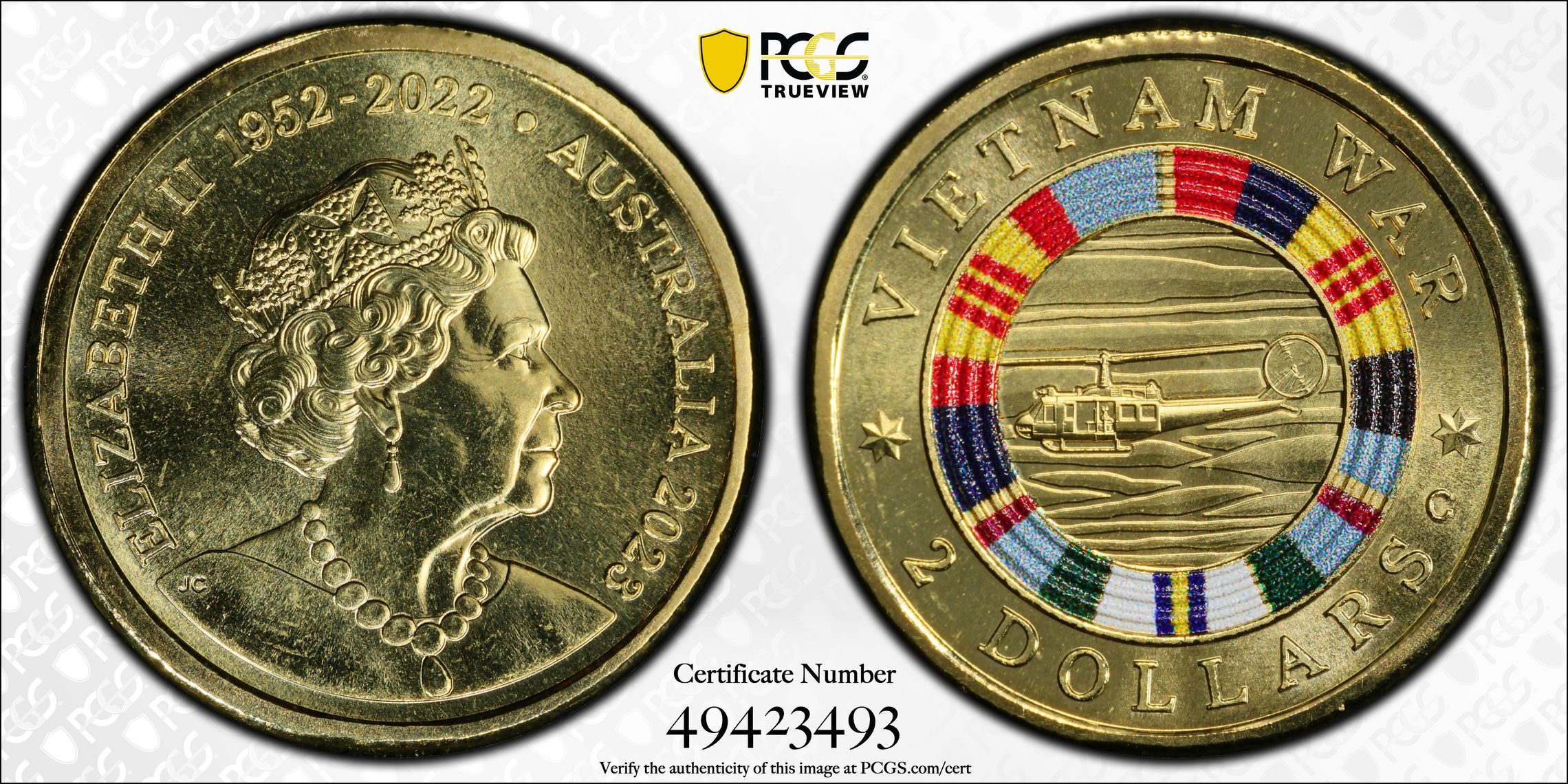 Elizabeth II, Vietnam War Colorized, Two Dollar, 2023, PCGS MS68