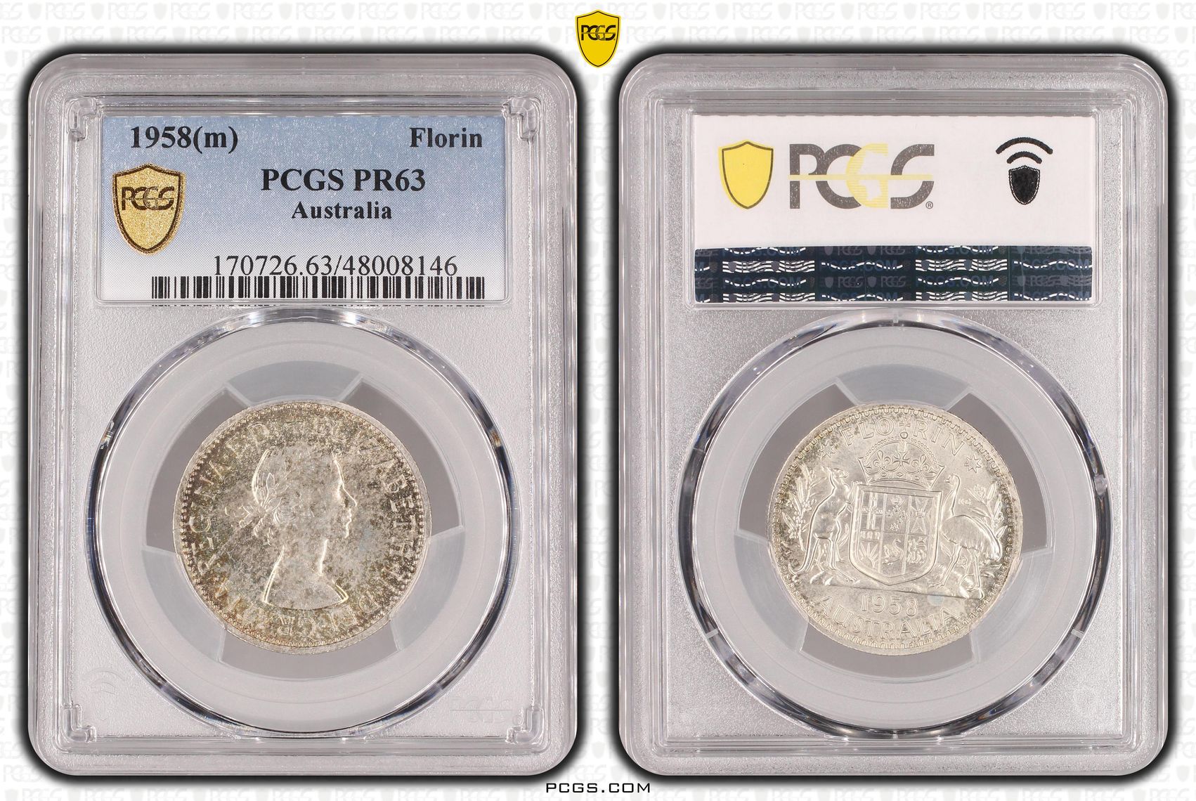 Elizabeth II, Florin, 1958(m), PCGS PR63