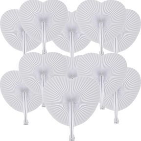 20 PACK WHITE PAPER FANS HEART SHAPED HANDHELD FOLDING FANS WITH PLASTIC HANDLE FOR WEDDING DECORATIONS PARTY FAVOR GIFT BAGS TRAV