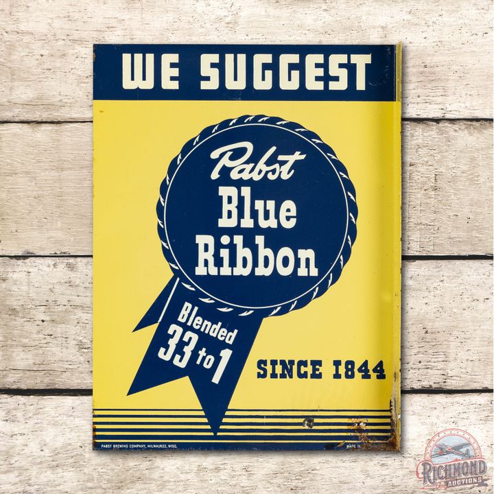 We Suggest Pabst Blue Ribbon PBR 33 to 1 Since 1984 Tin Flange Sign