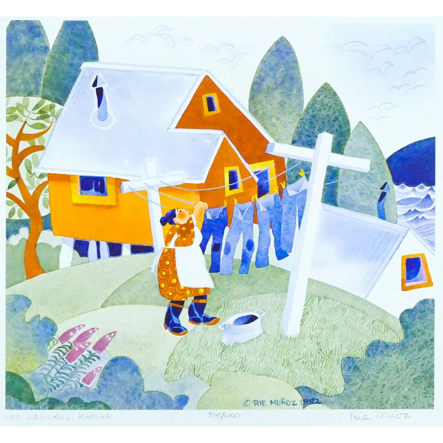 Rie Munoz ''Levi Laundry, Kodiak'' 1992 Signed Print