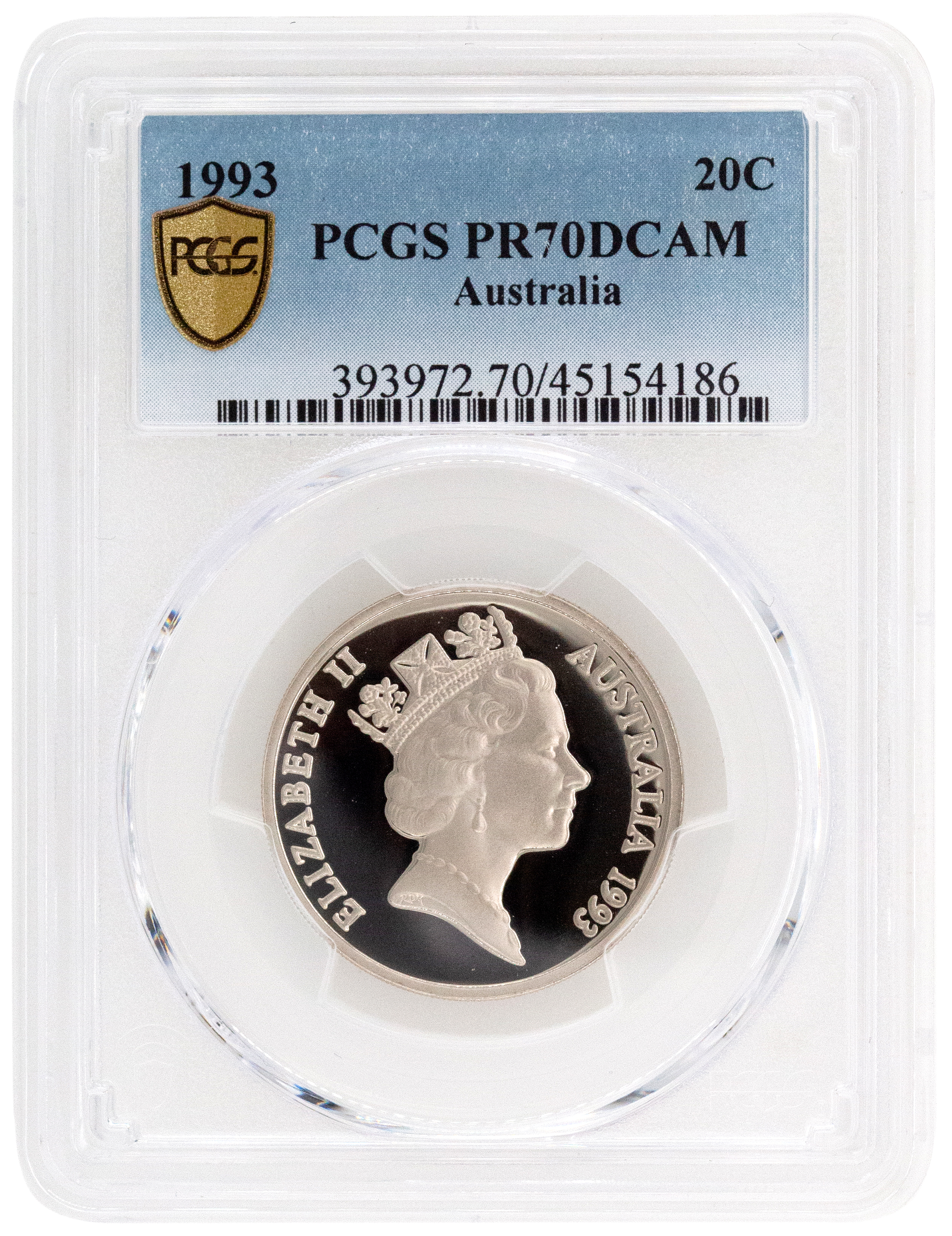 Elizabeth II, Twenty Cent, 1993, PCGS PR 70DCAM