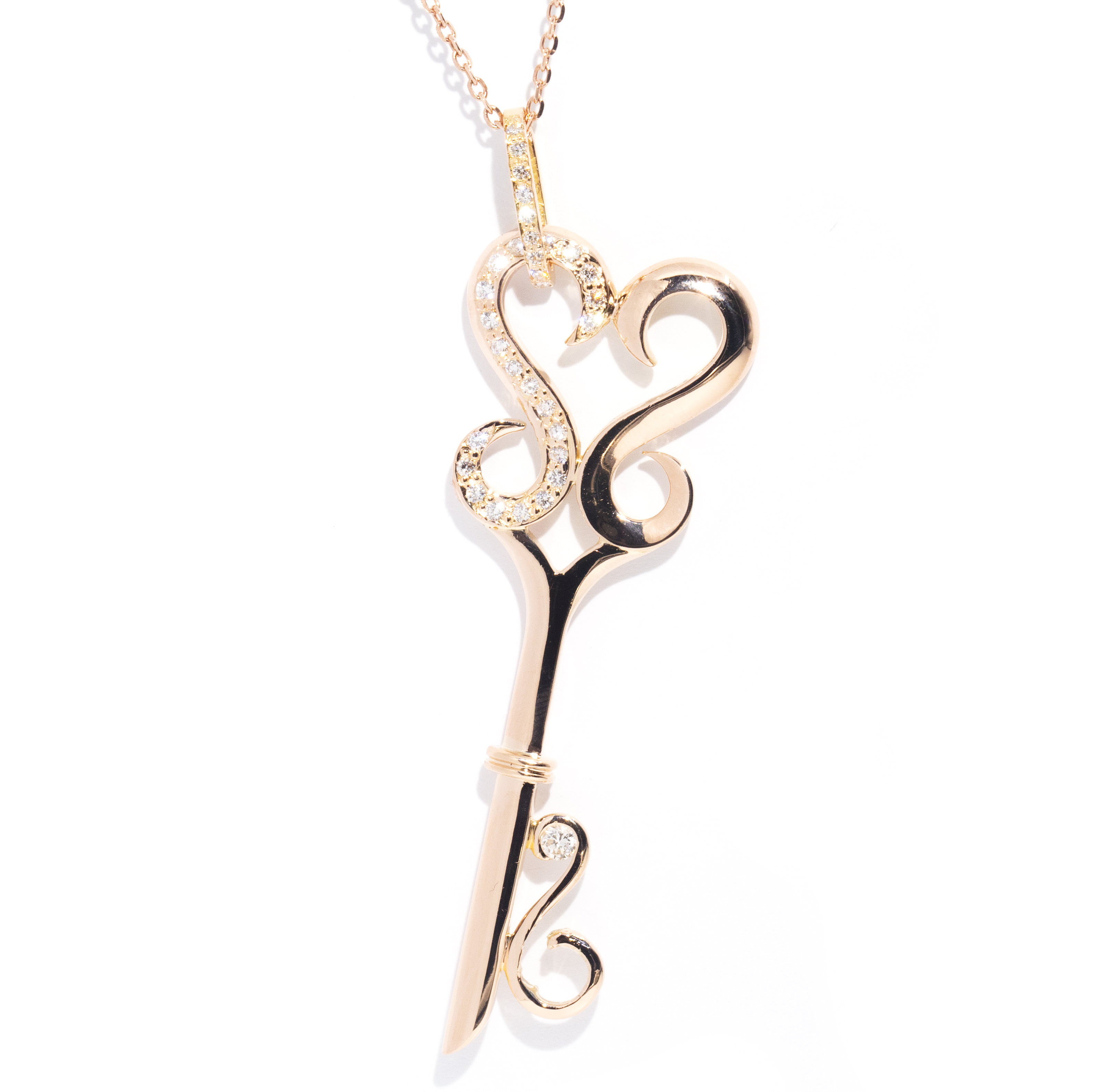 Diamond Heart Key 9 Carat Gold Pendant on Chain