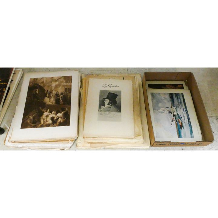 3 Stacks of Old Art Prints