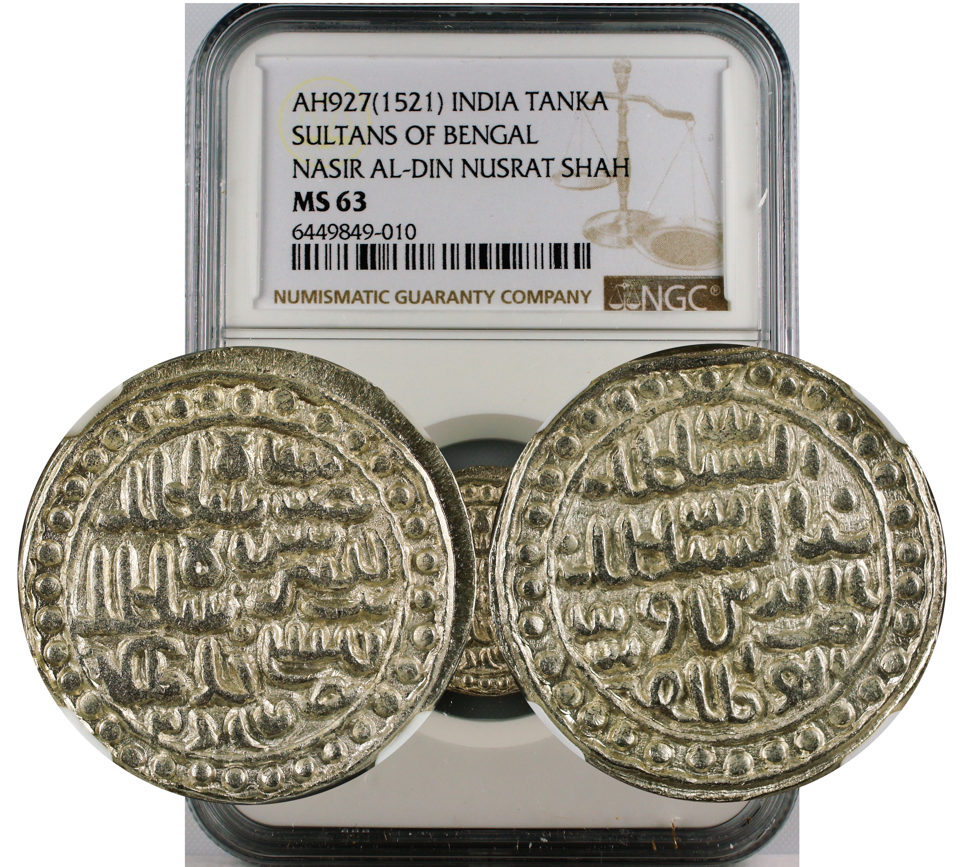 AH 927(1521) INDIA TANKA SULTANS OF BENGAL NASIR AL-DIN NUSRAT SHAH MS63