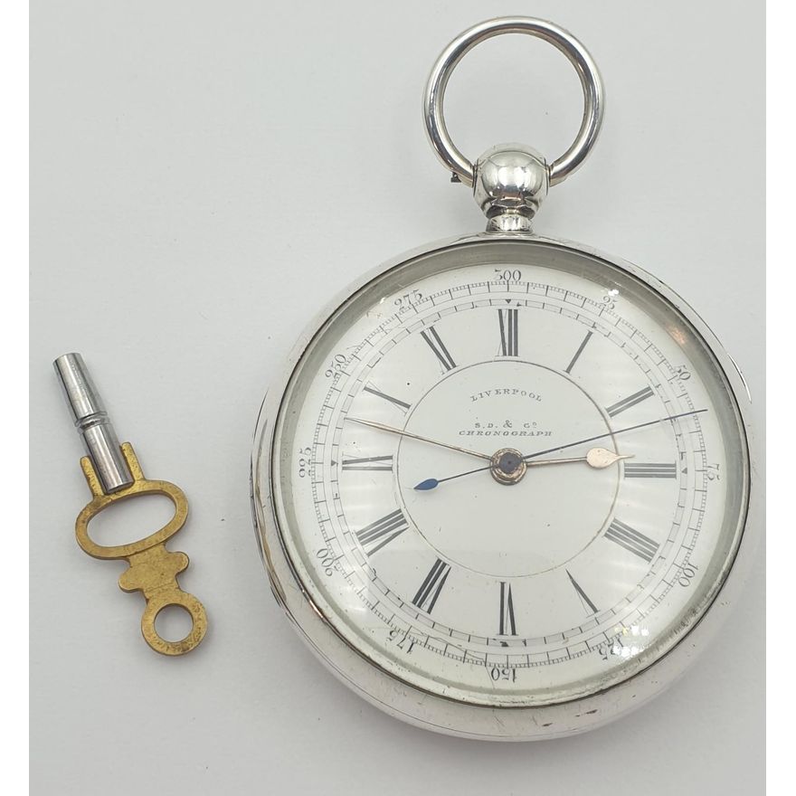 19th Century Stewart Dawson Co. Liverpool Sterling Silver Chronograph Pocket Watch Kearns Auctions