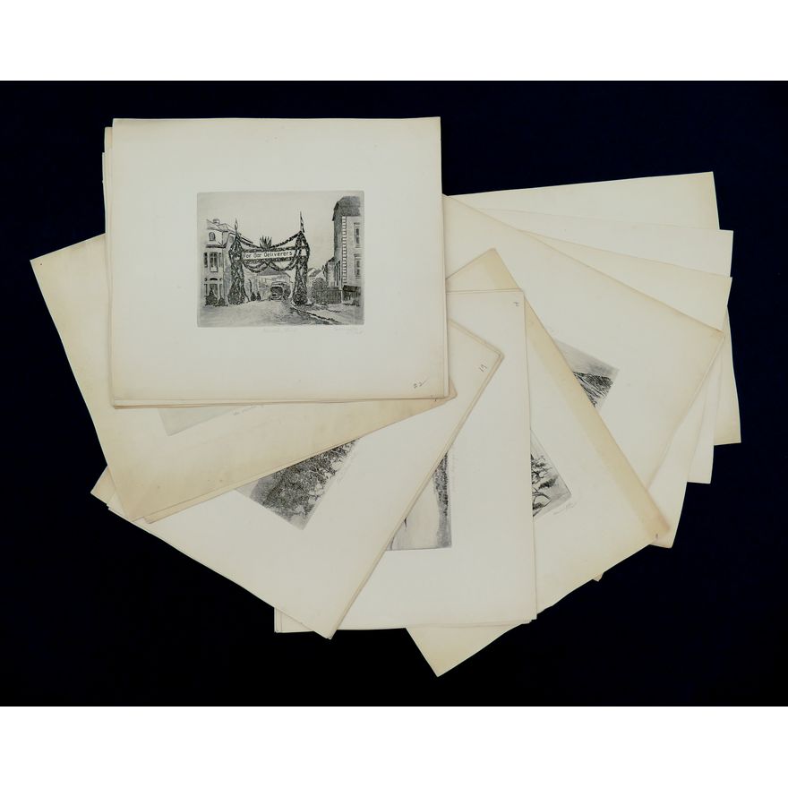 Emmett Conniffe (1895-1954 American) Portfolio of WWI Etchings of France, c.1917-19