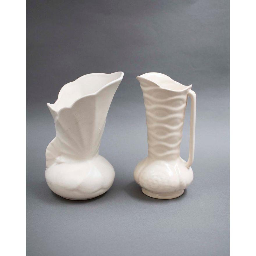 Crown Lynn Potteries - Two matt white fluted neck jugs
