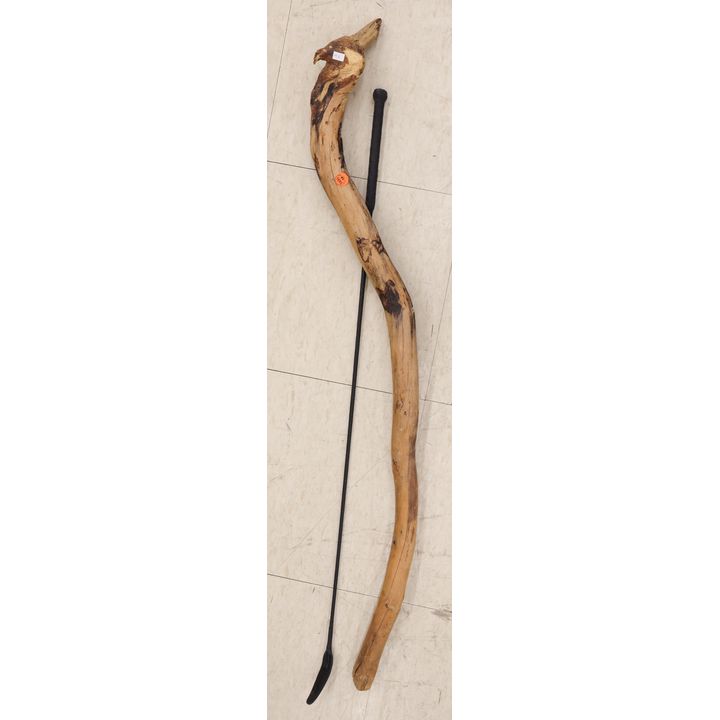 2pc Wood Walking Stick and Leather Quirt
