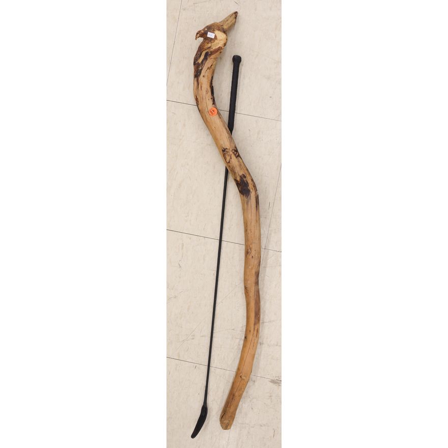 2pc Wood Walking Stick and Leather Quirt