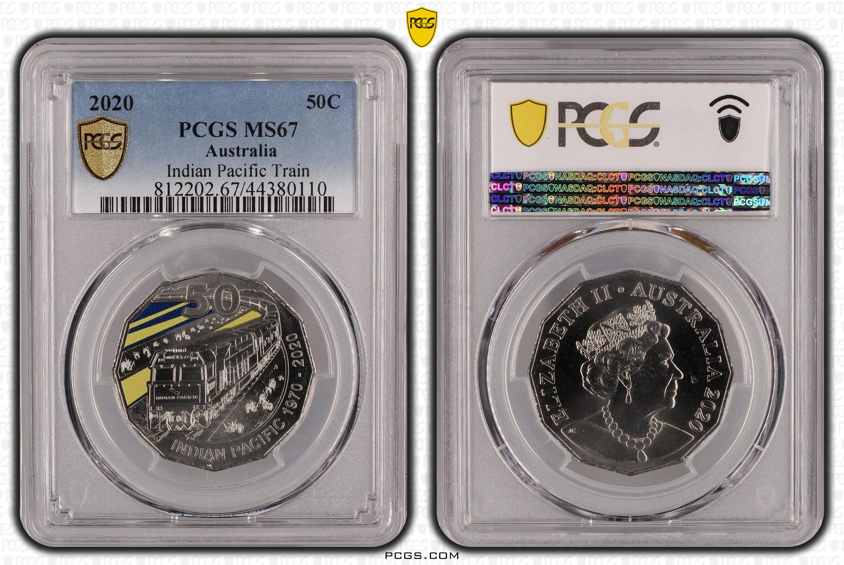 Elizabeth II, Indian Pacific Train, Fifty Cent, 2020, PCGS MS 67