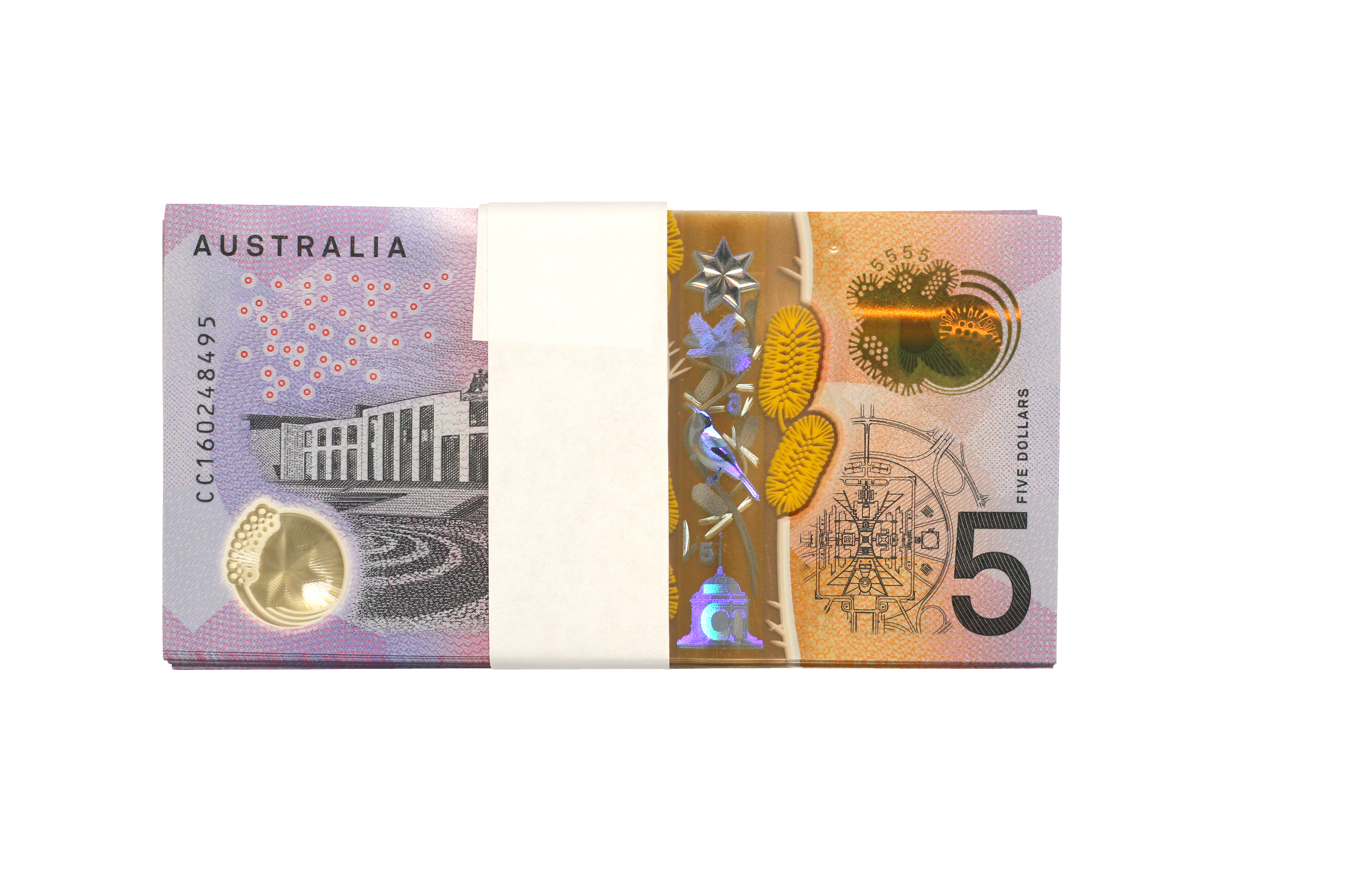 2159. · Bundle, Stevens/Fraser, Five Dollars,  2016, UNC
