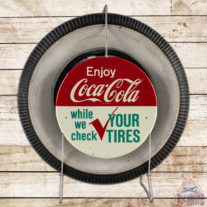 Enjoy Coca Cola While We Check Your Tires DS Tin Tire Display w/ Signs