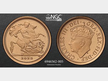 SUPER RARE 2023 KING CHARLES III CORONATION MATTE PROOF GOLD QUARTER SOVEREIGN PF70 MATTE TOP POP! (JUST 25 STRUCK)