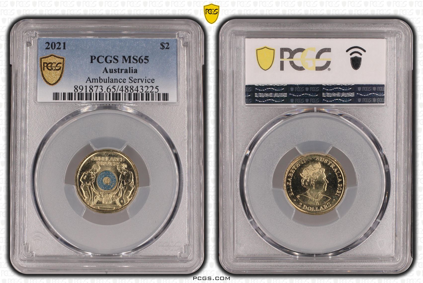 477 · Ambulance Service - Colorized , Two Dollar, 2021, PCGS MS65