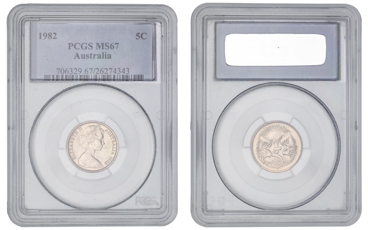 Elizabeth II, Five Cent, 1982, PCGS MS67