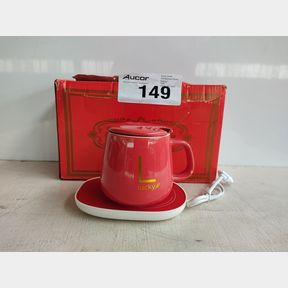 CLASSY ELECTRIC COFFEE WARMER COASTER AND MUG SET - RED