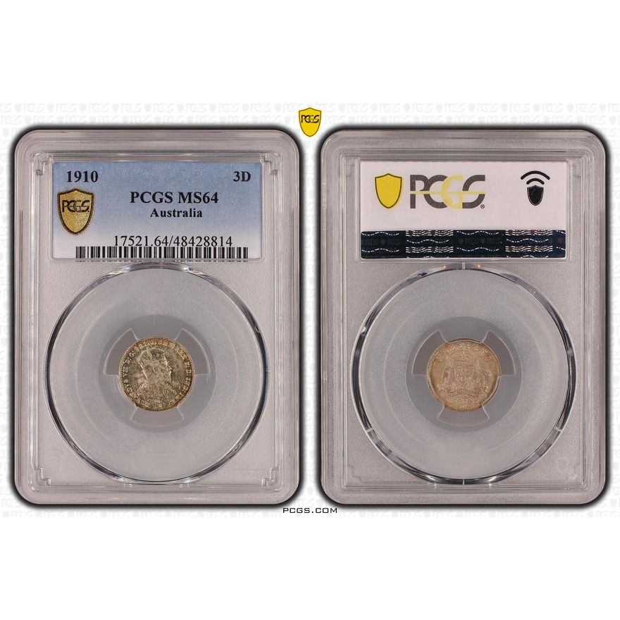 Threepence, 1910, PCGS MS 64