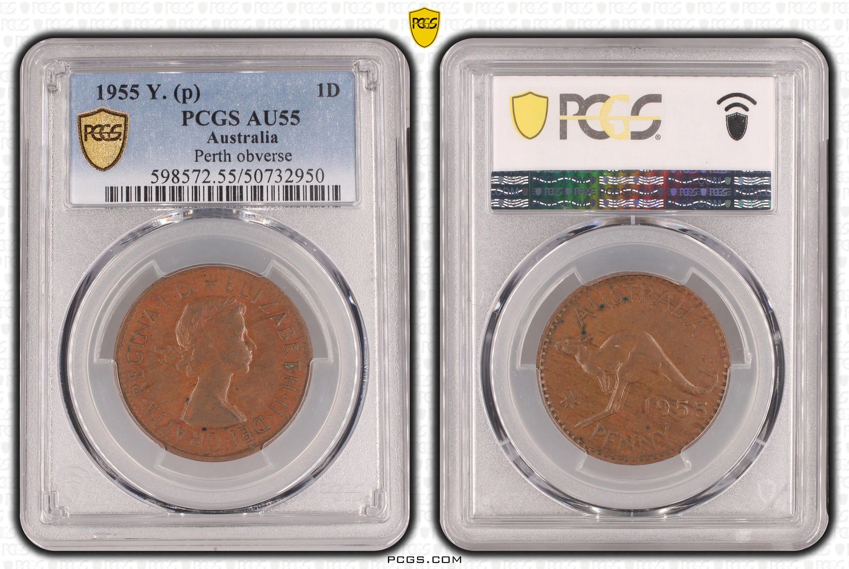 Perth obverse, Penny, 1955, PCGS AU55BN