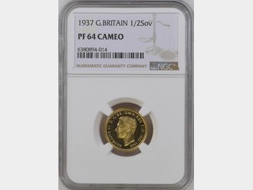 1937 GEORGE VI PROOF GOLD HALF SOVEREIGN PF64 CAMEO