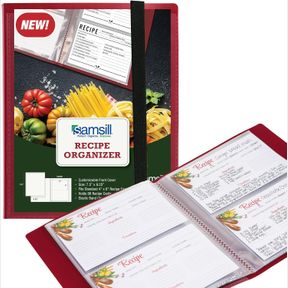 1 PACK SAMSILL PLASTIC RECIPE HOLDER, RECIPE BOOK WITH PLASTIC SLEEVES, HOLDS UP TO 88 RECIPE CARDS, 4X6 INDEX CARDS, CUSTOMIZABLE