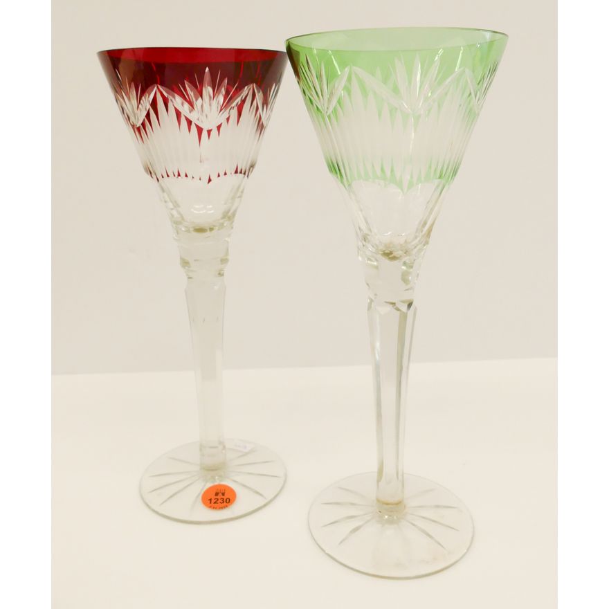 2pc Bohemian Cut to Clear Tall Goblets- 9''