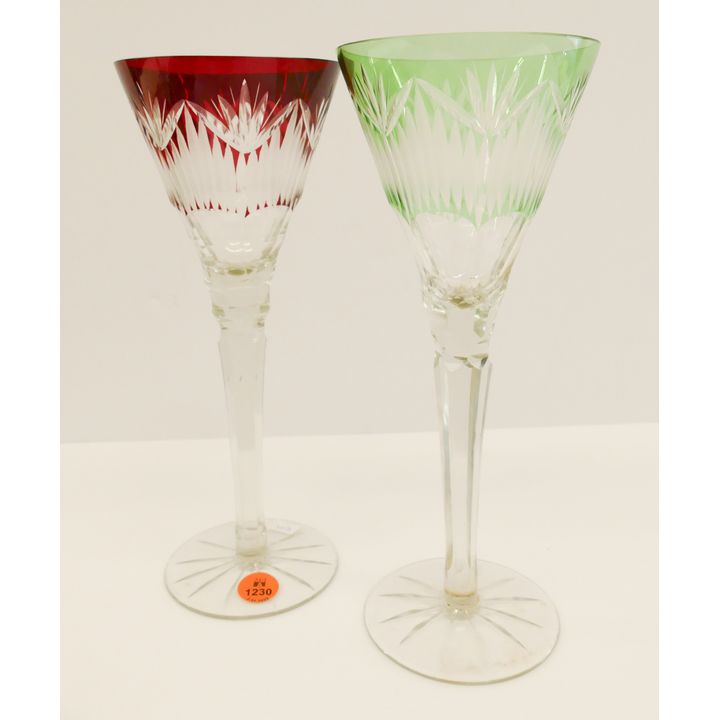 2pc Bohemian Cut to Clear Tall Goblets- 9''