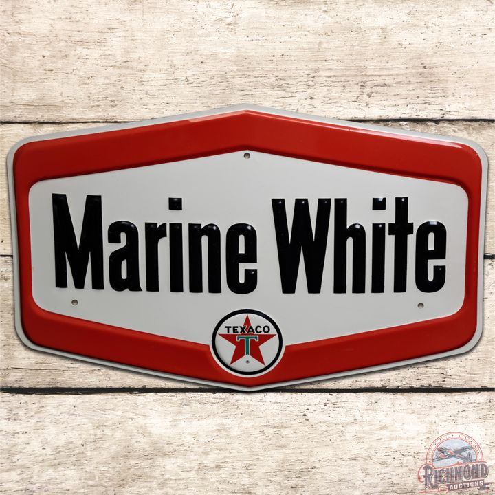 NOS Texaco Marine White SST Embossed Pump Plate Sign - 9.25