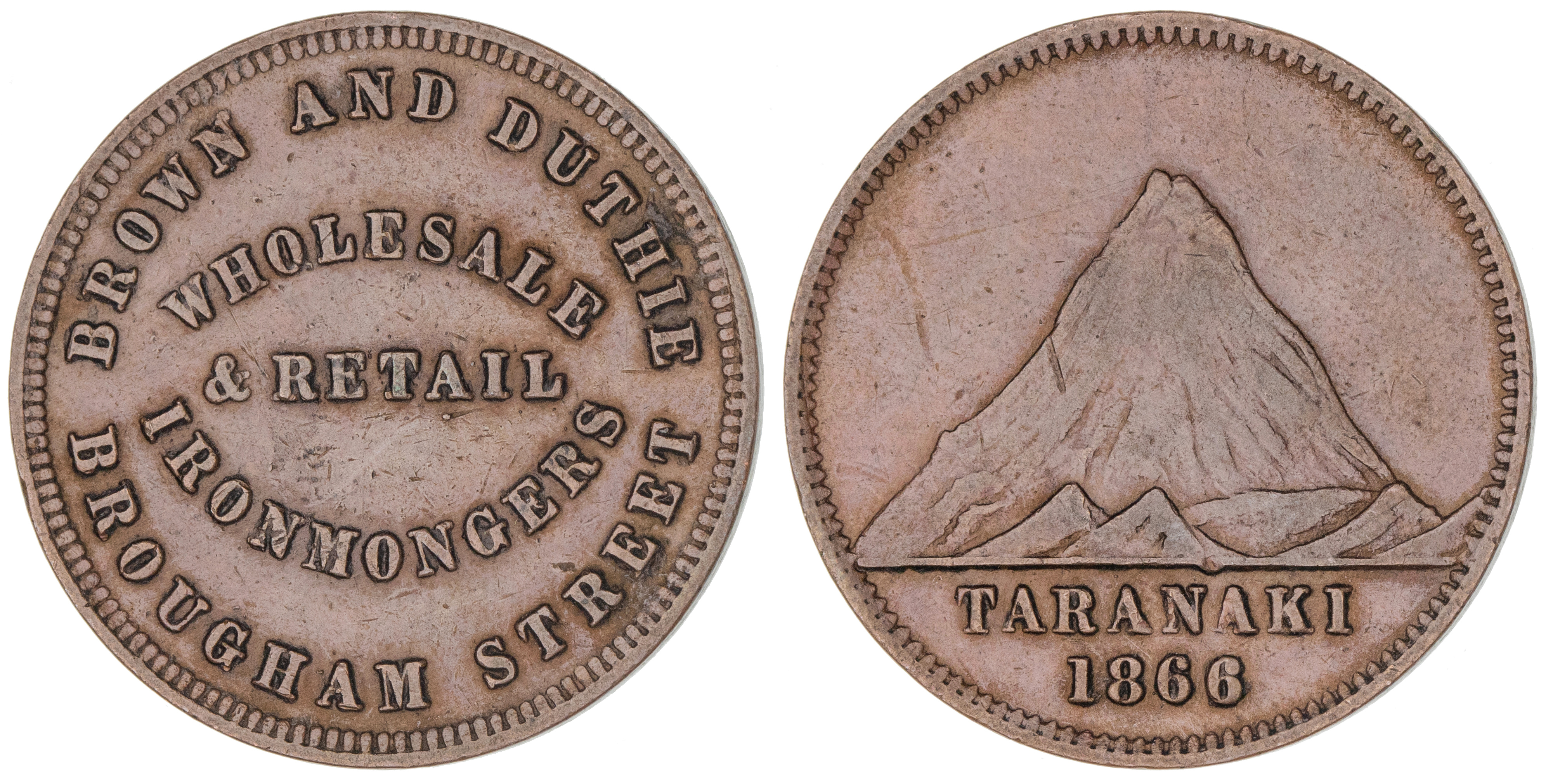 384 · New Zealand, Brown & Duthie, Taranaki, Penny, 1866, VF