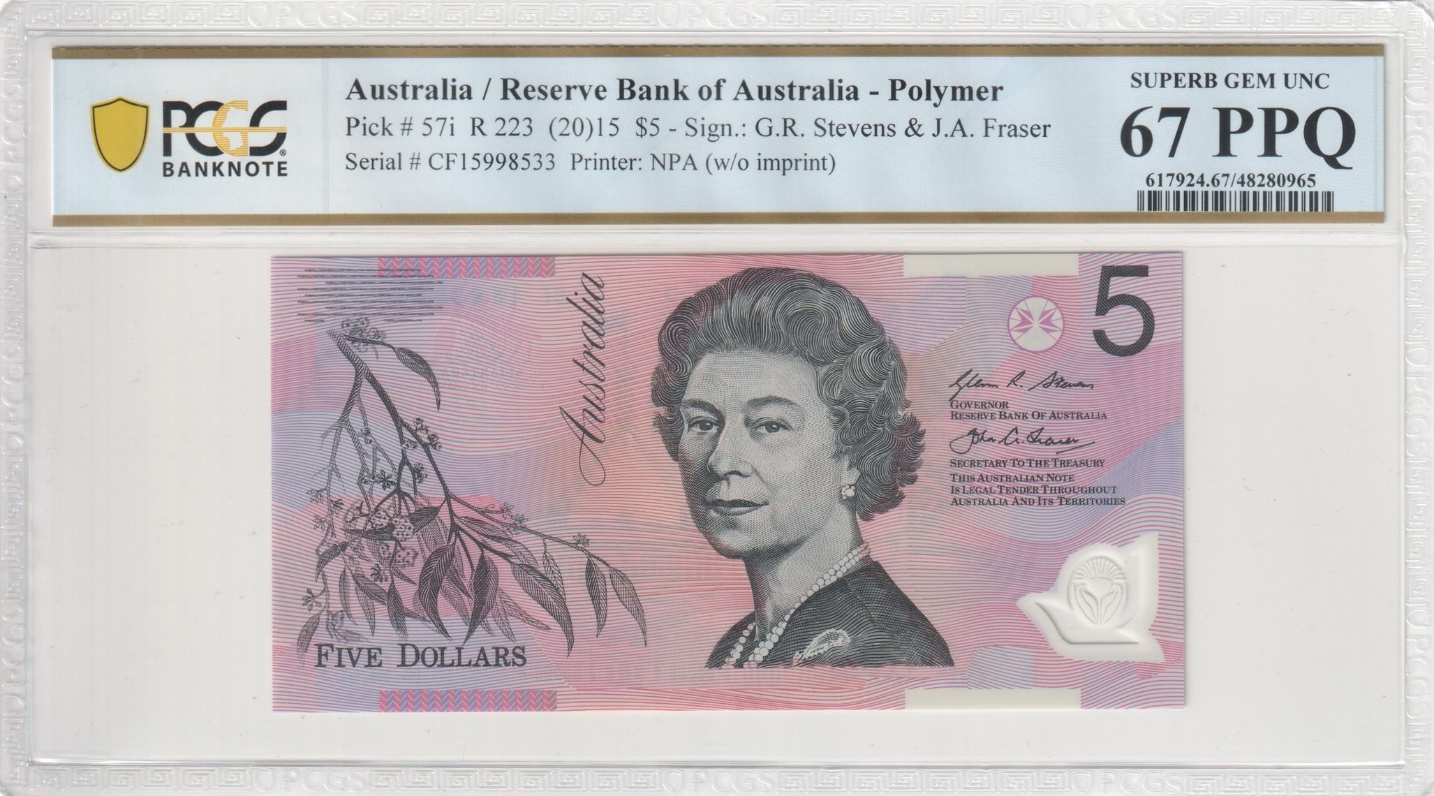 Stevens/Fraser, Five Dollar, 2015, PCGS Superb Gem UNC 67 PPQ