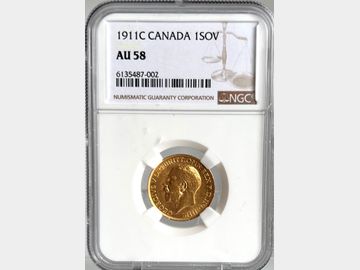 1911 GEORGE V CANADA MINT GOLD SOVEREIGN AU58