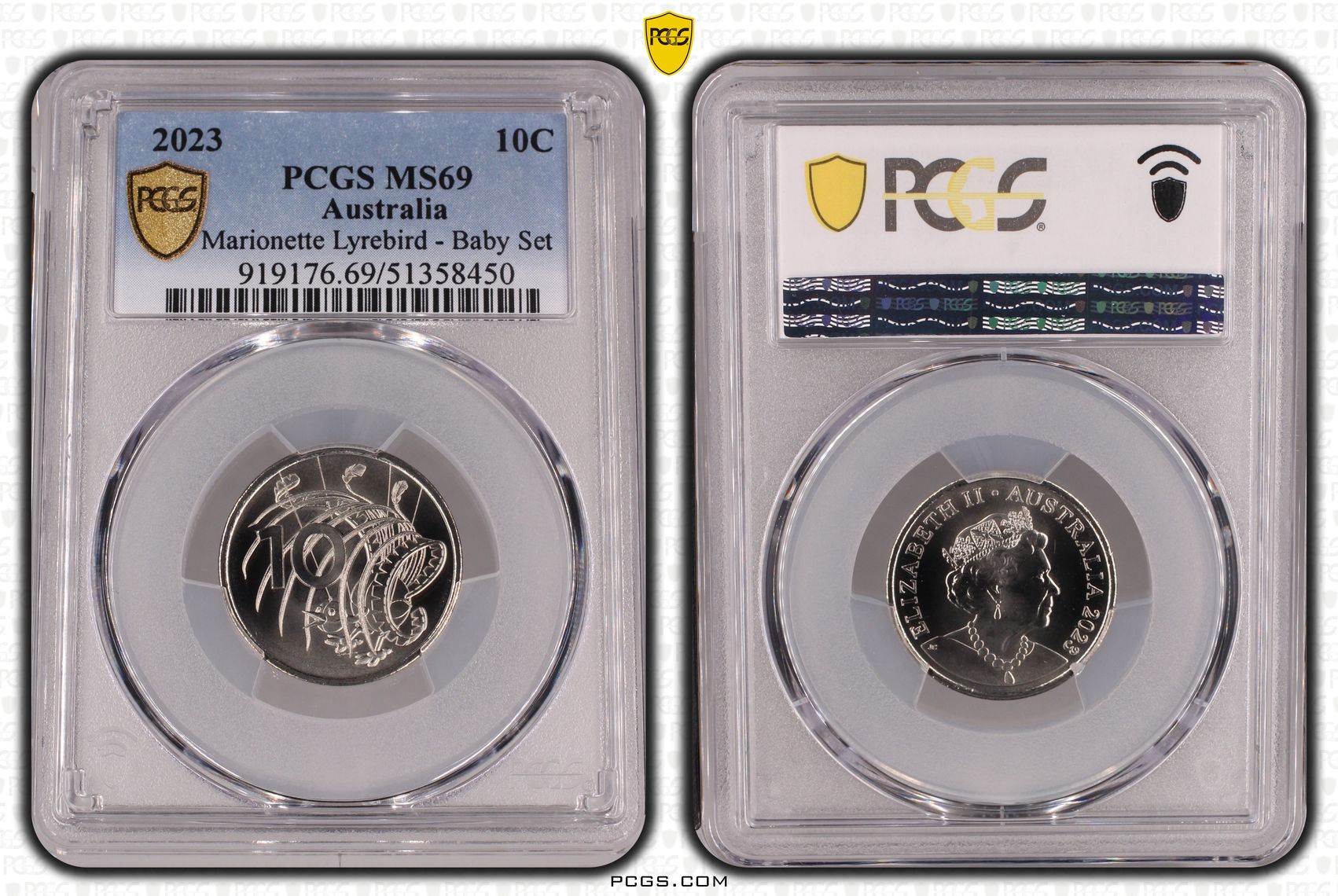 Marionette Lyrebird - Baby Set, Ten Cent, 2023, PCGS MS69