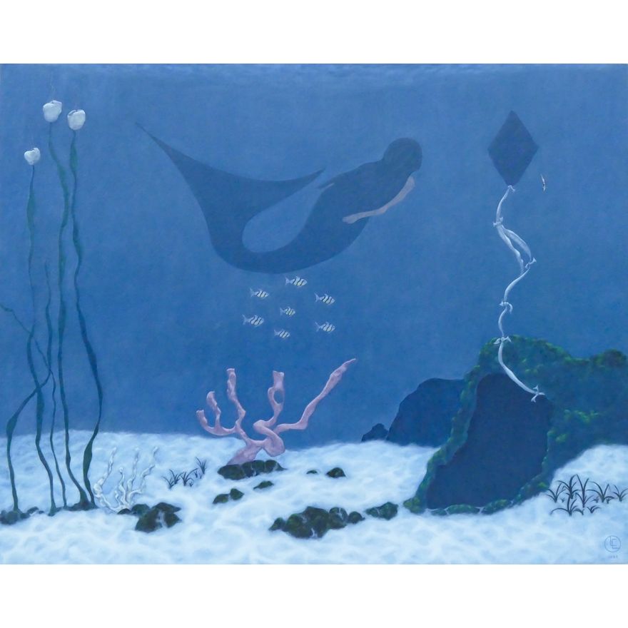 Porter A. Lewis ''Kite Swimmer'' 1998 Large Acrylic on Canvas 48''x60''