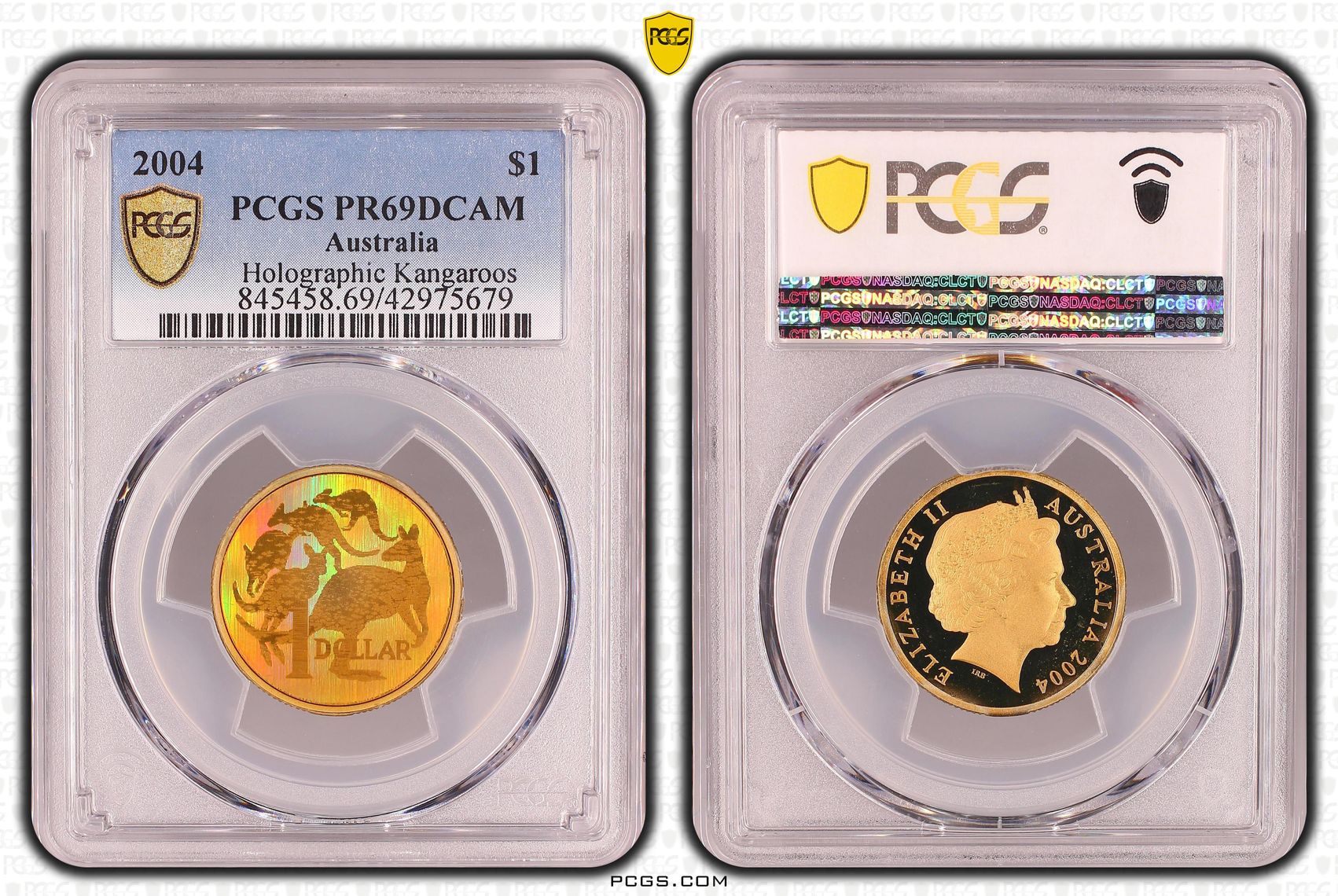 Elizabeth II, Holographic Kangaroos, One Dollar, PR69DCAM , 2004
