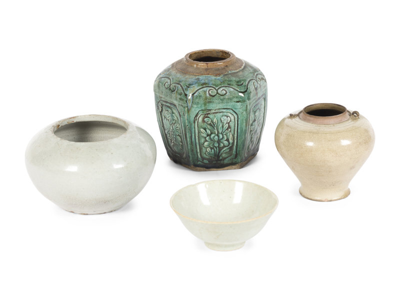 Four Chinese Monochrome Glazed Stoneware and Porcelain Wares