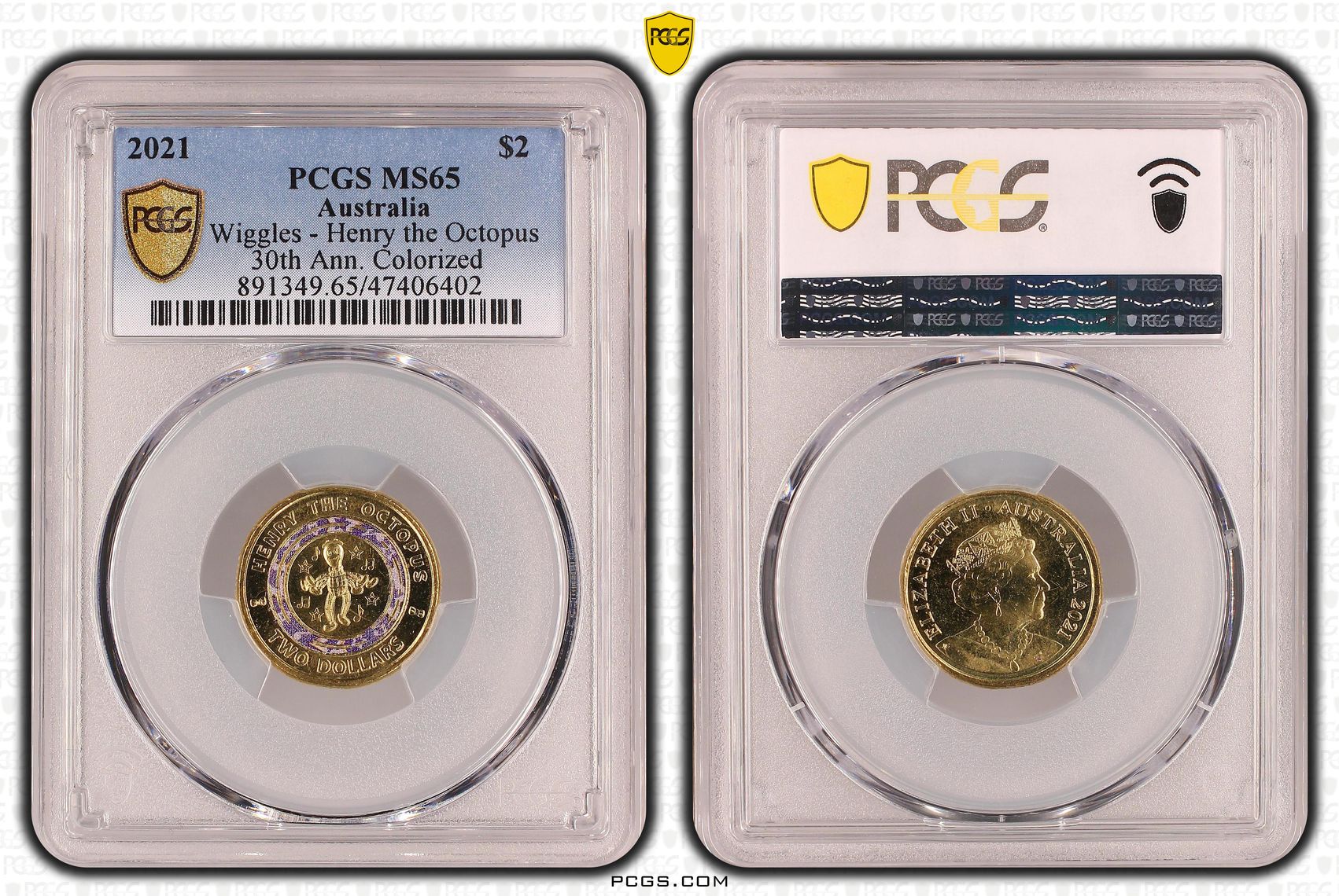 Elizabeth II, Wiggles - Henry the Octopus , Two Dollar, 2021, PCGS MS65