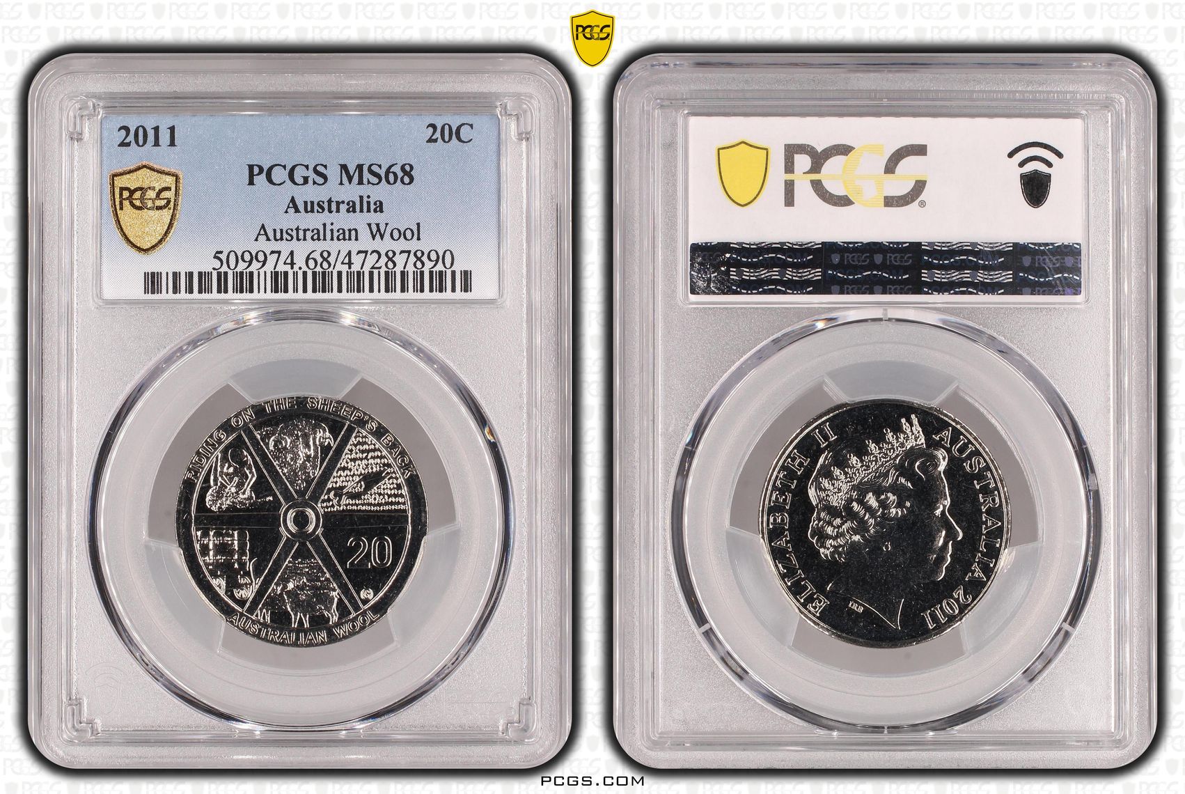 Elizabeth II, Australian Wool, Twenty Cent, 2011, PCGS MS68