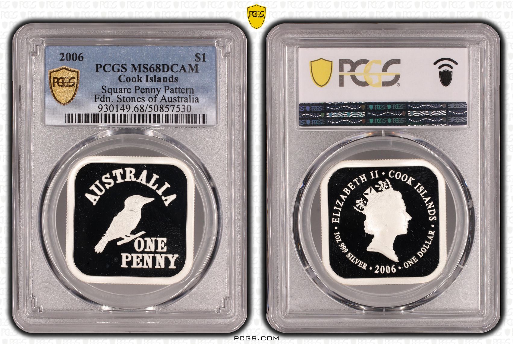 Cook Islands, Square Penny Pattern POP 2/0, One Dollar, 2006, PCGS MS68DCAM