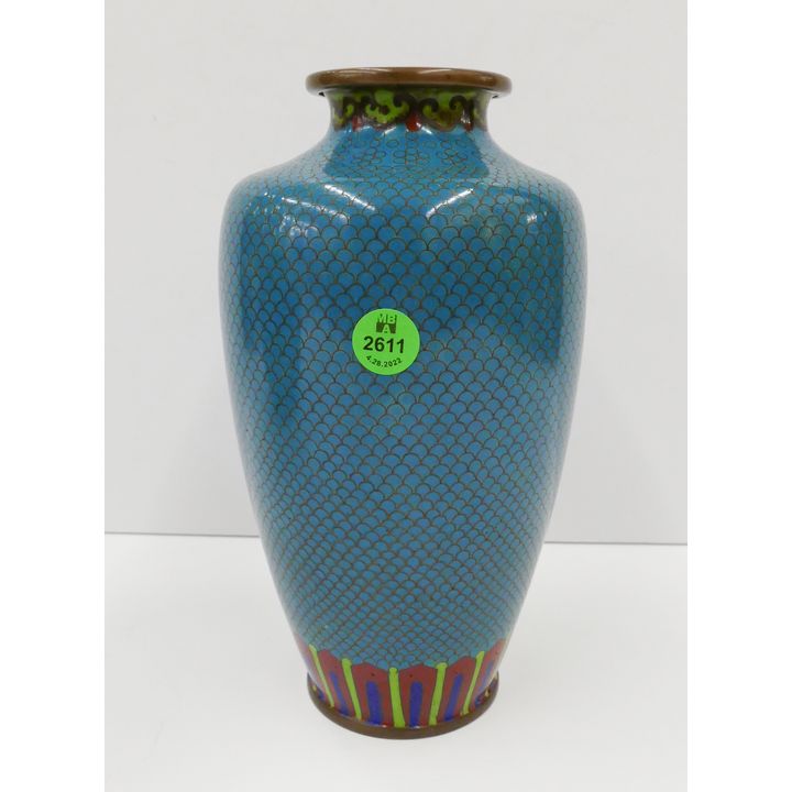 Antique Chinese Fish Scale Cloisonne Vase- 8.5''