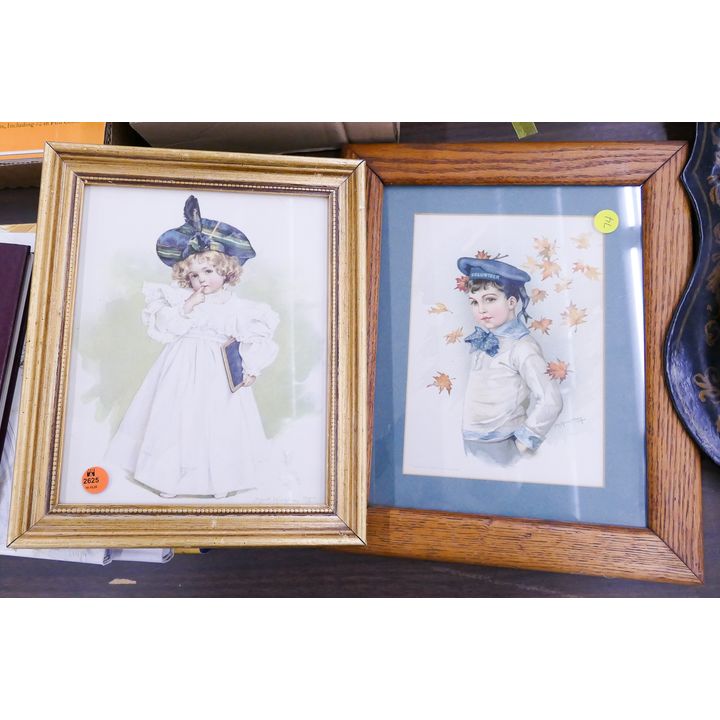2pc Maude Humphrey Childrens Prints Framed- largest 14x11''