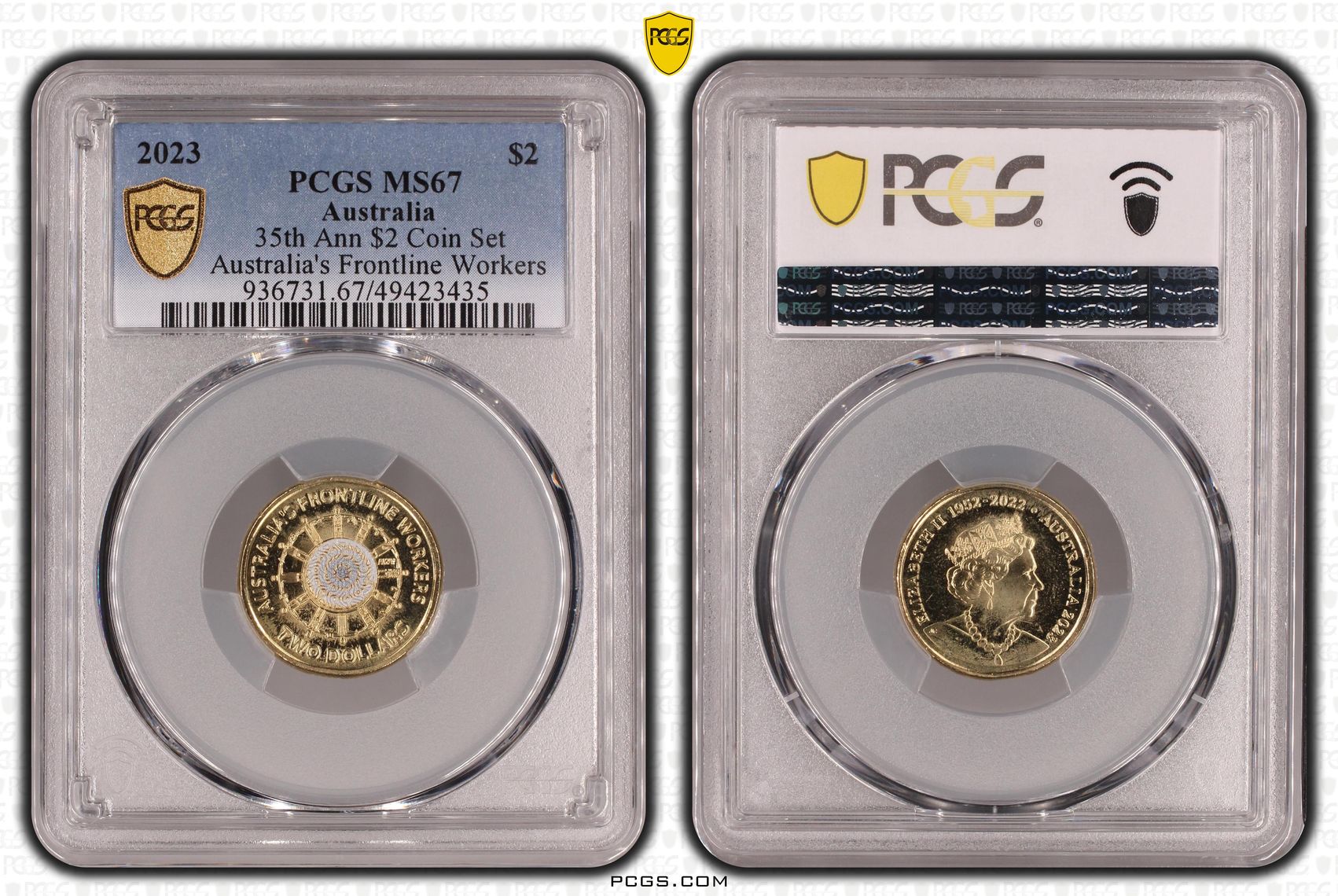 Elizabeth II, 35th Ann $2 Coin Set - Australia's Frontline Workers, Two Dollar, 2023, PCGS MS67