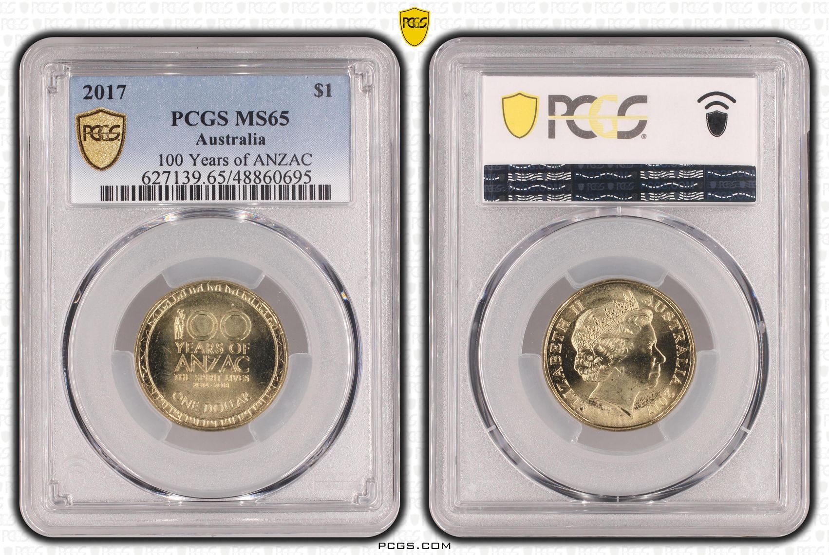 Elizabeth II, 100 Years of ANZAC , One Dollar, 2017, PCGS MS65