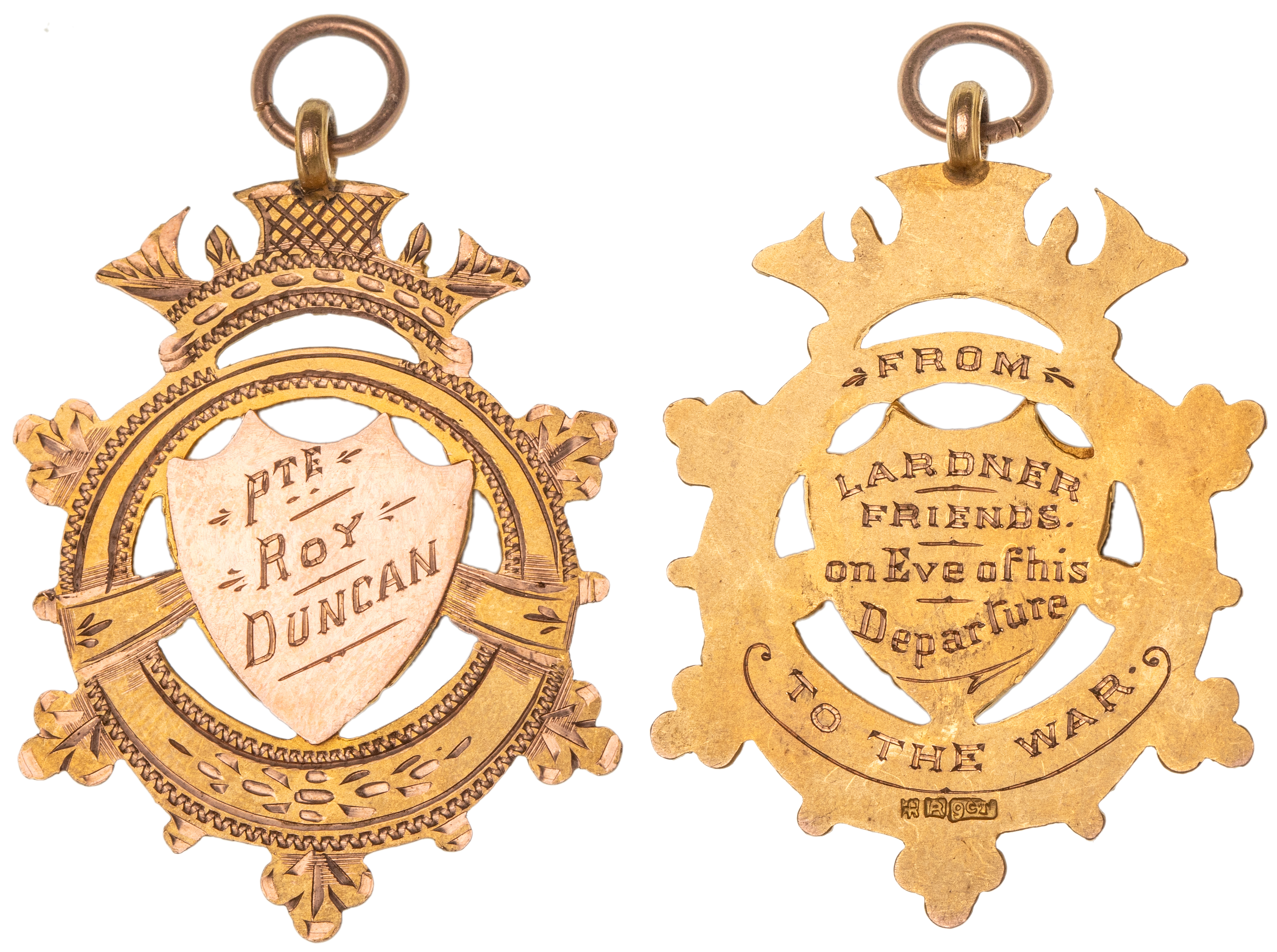 Lardner, Victoria, WWI Service Gold Fob Medal,