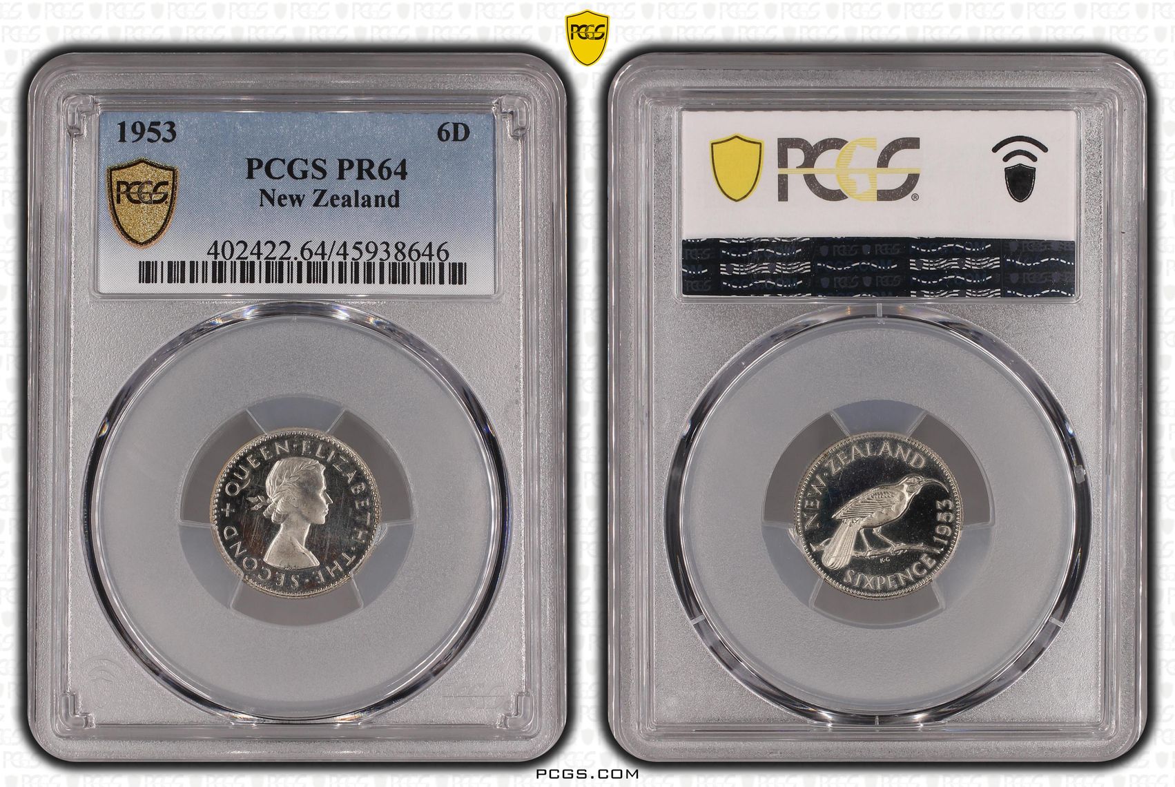 1953 New Zealand Sixpence Proof PCGS - PR64 -646