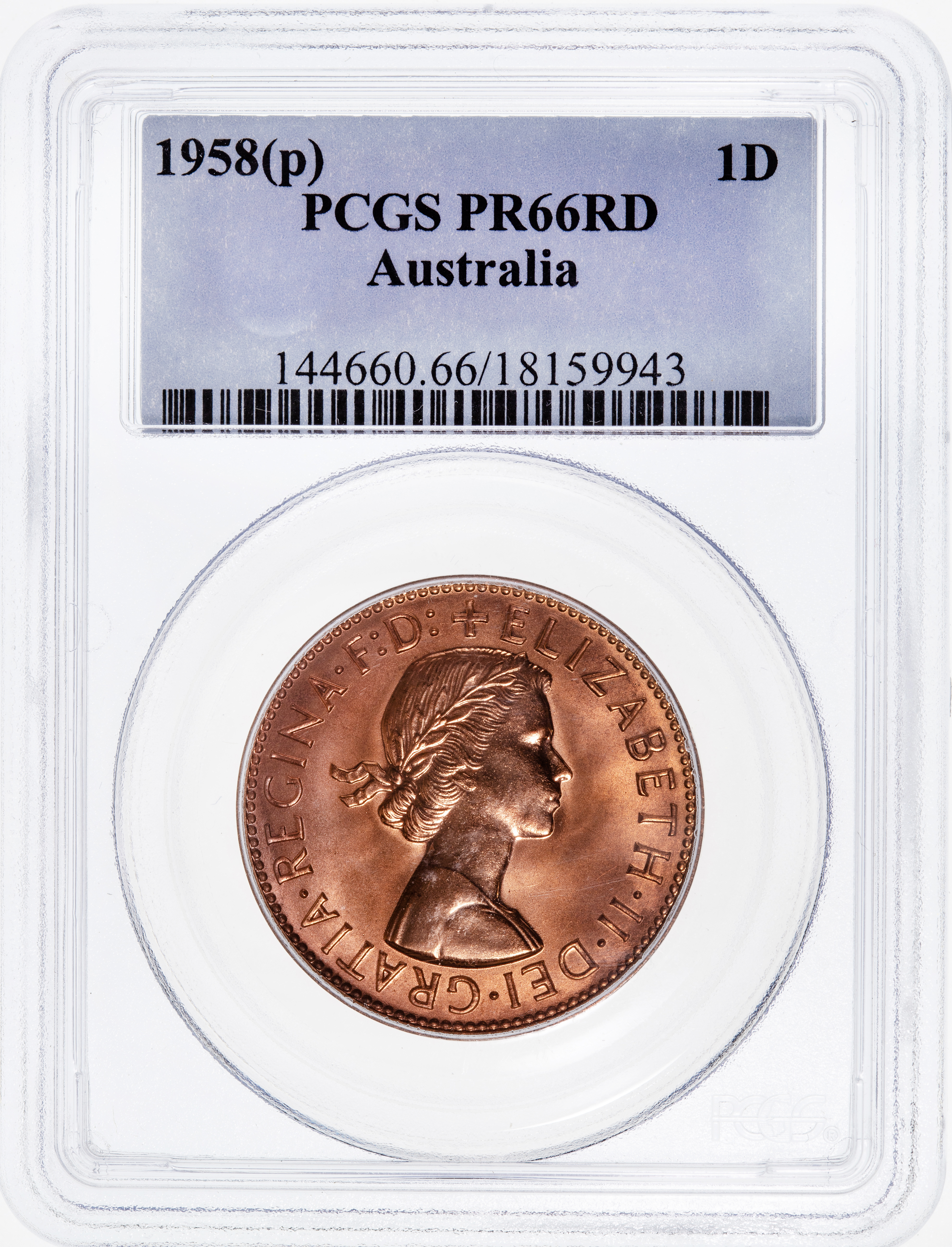 One Penny, 1958-Y., PCGS PR66RD