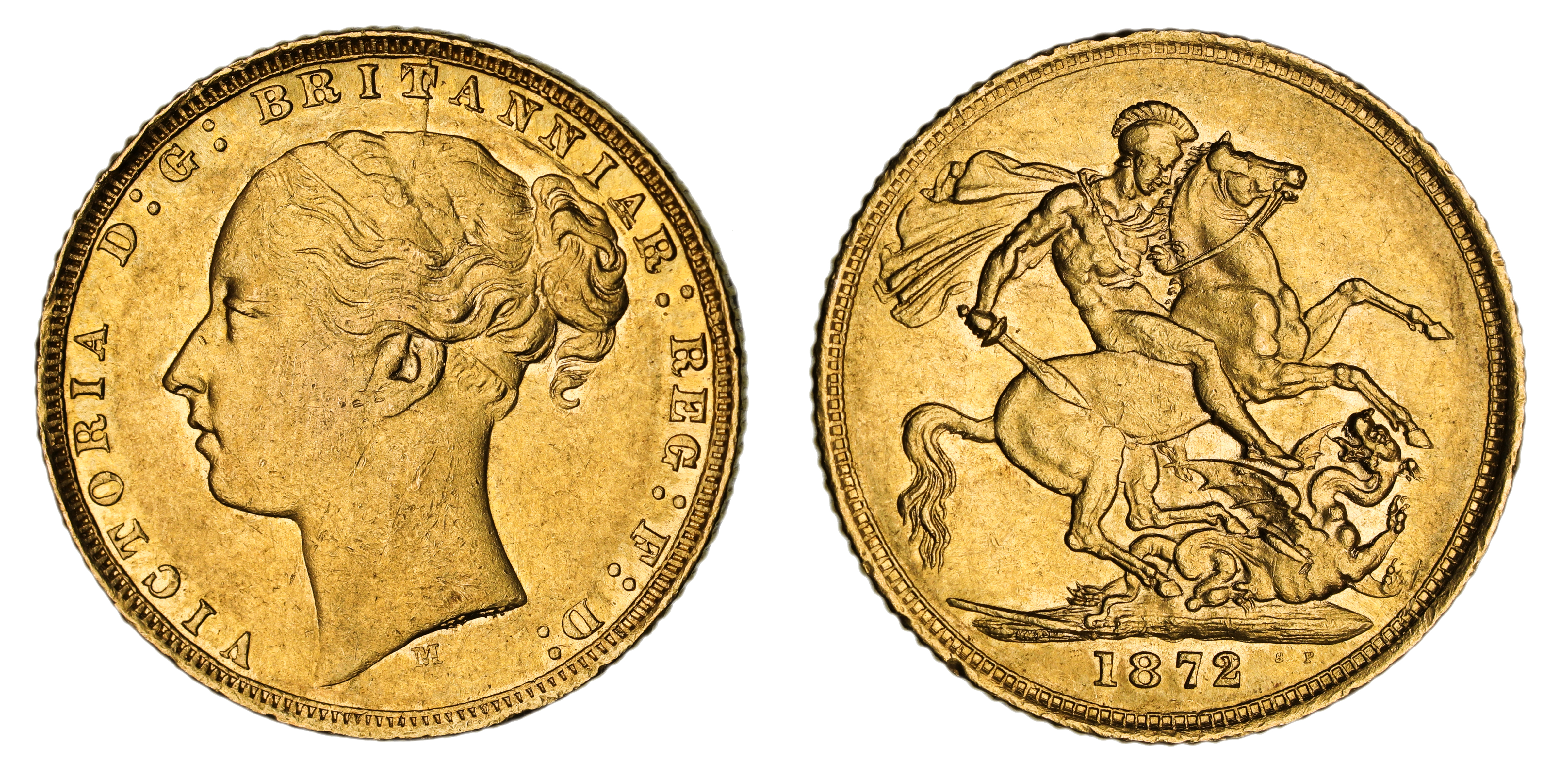 Victoria, St. George Reverse - Melbourne Mint - Young, Sovereign, 1872, EF