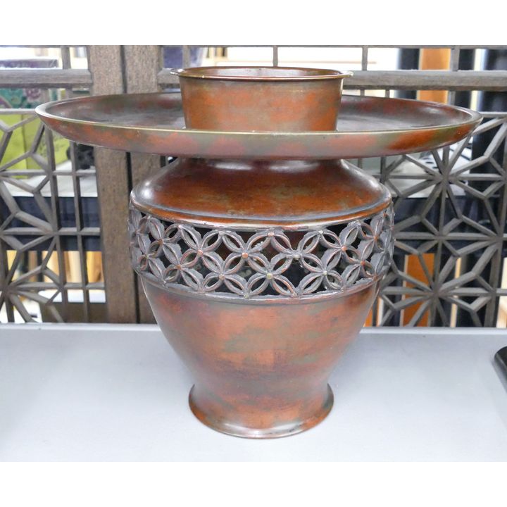 Old Japanese Lacquered Bronze Usubata- 10x12''