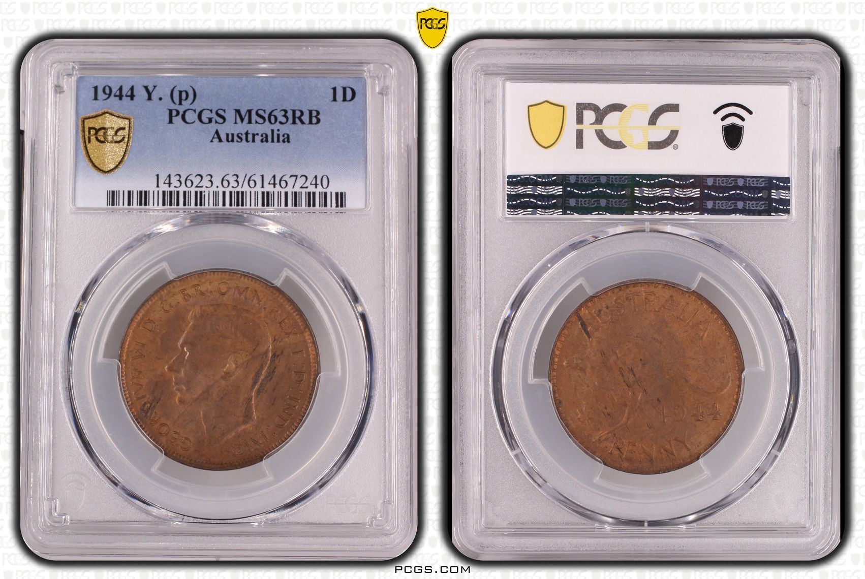 George VI, Penny, 1944-Y., PCGS MS63RB